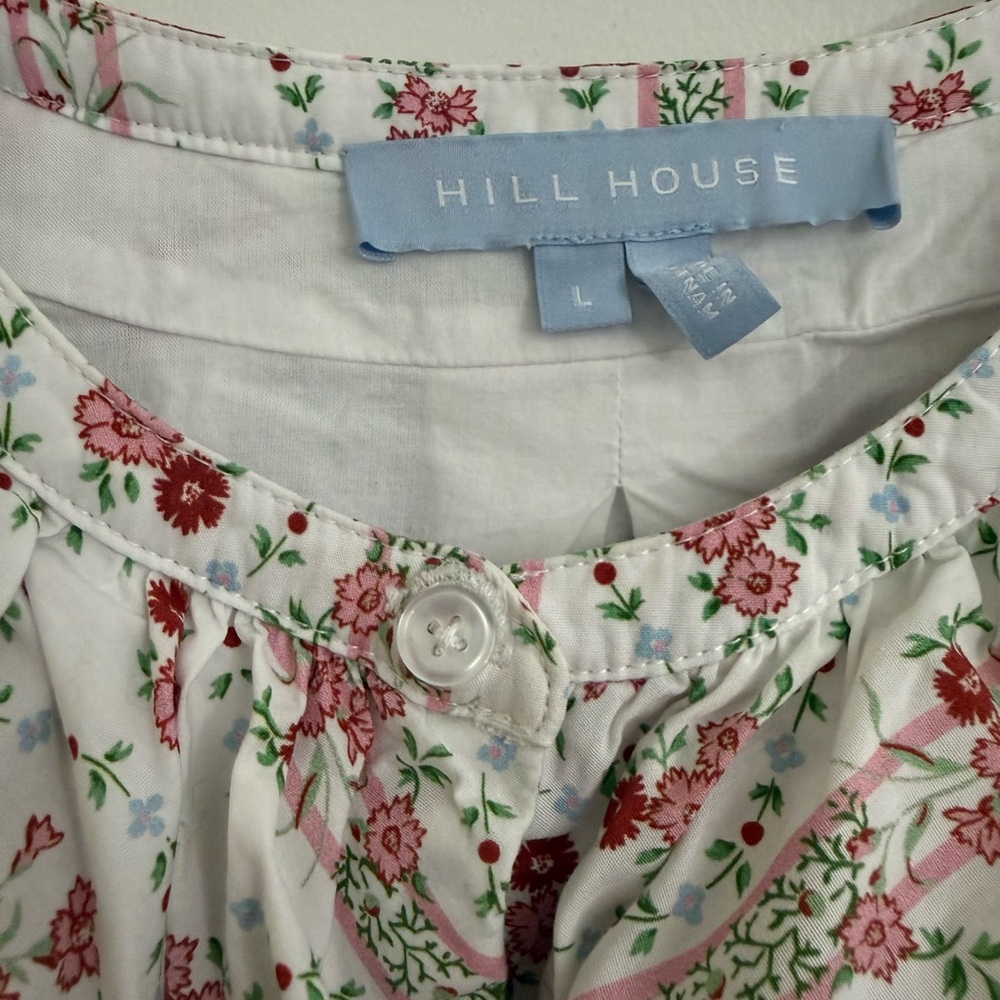 Hill House Floral Ruffle Mini Dress in Cream with Red Print - Picture 2 of 3
